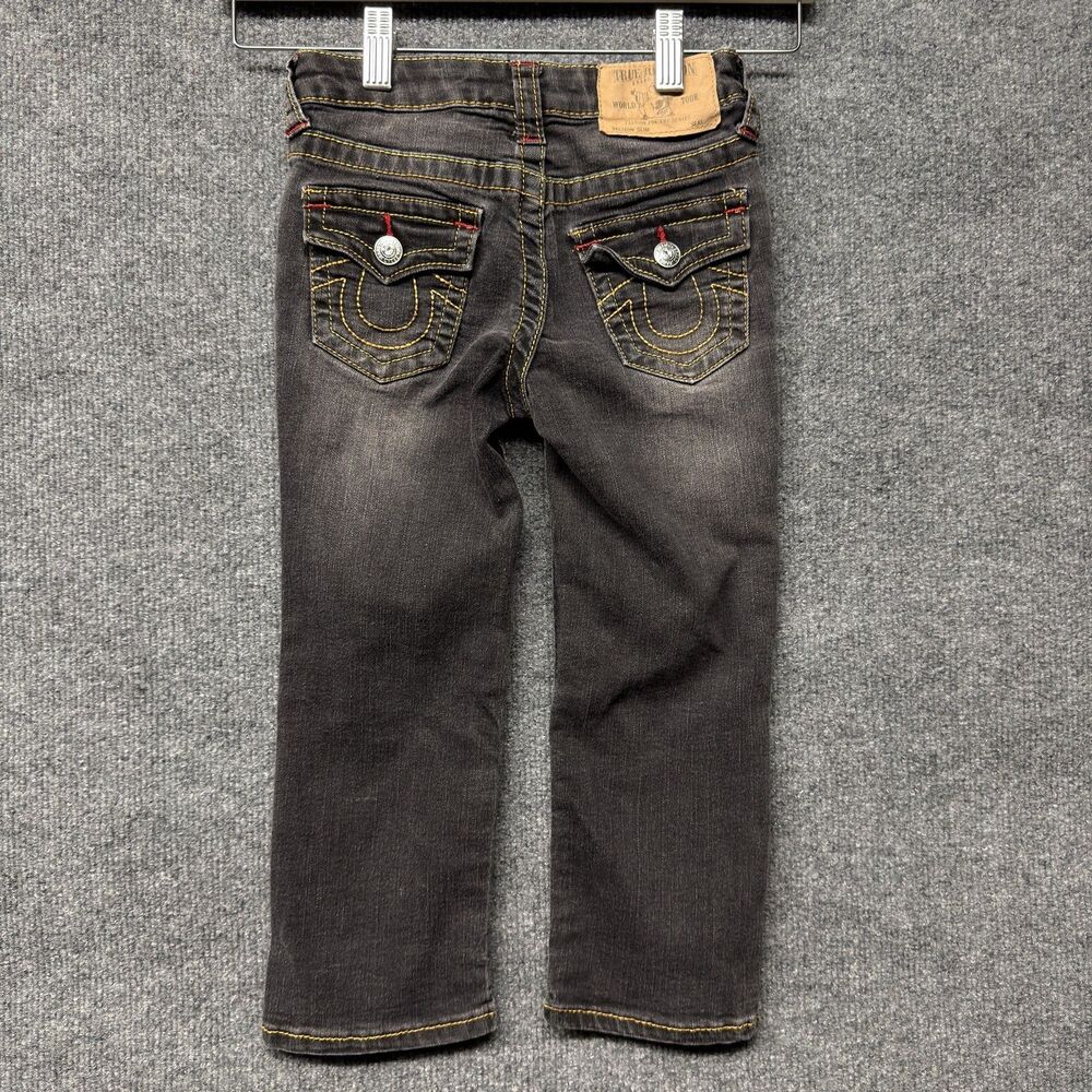 True Religion Slim Straight Jeans Boy 4 Black Adjustable Waist Denim Flap Pocket